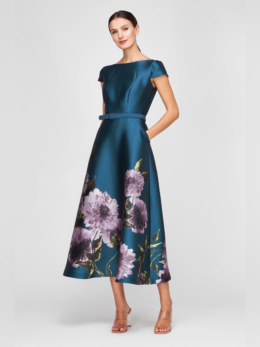 NEW Kay Unger Ina Tea Length Dress In Teal Blue Size 12